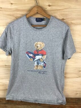 Polo Ralph Lauren Surfing Bear Tee Gray Classic Slim Fit Men's Large T Shirt